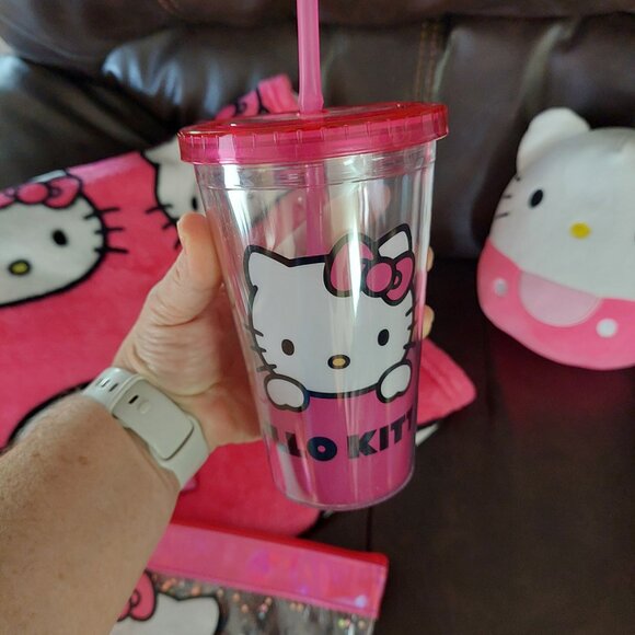Sanrio Hello Kitty Squishmallow Plush, Cup, Zippered Bag, & Blanket Bundle EUC - Picture 3 of 7